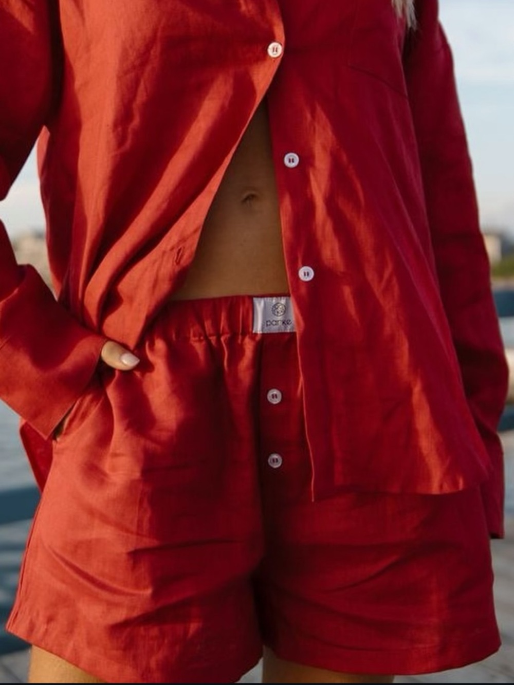 Parke Linen Boxer Shorts Cherry Red